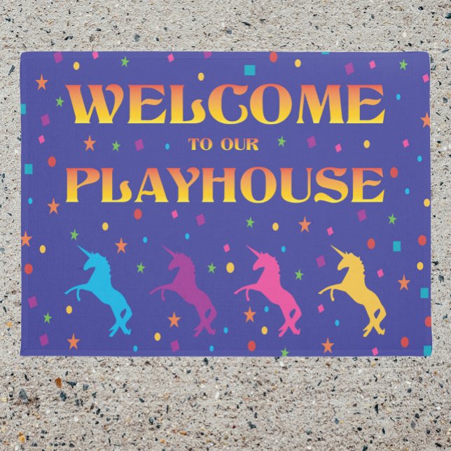 Girls colourful playhouse unicorns and stars doormat (Creator Uploaded)
