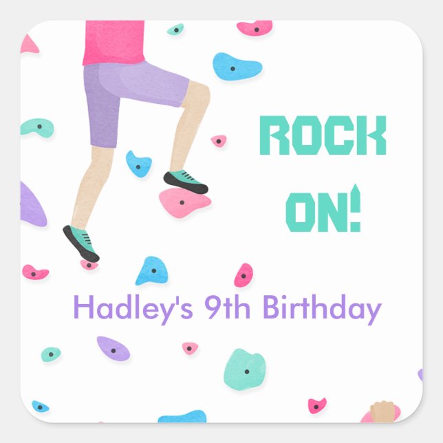 Girls Colourful Rock Climbing Party   Square Sticker (Front)