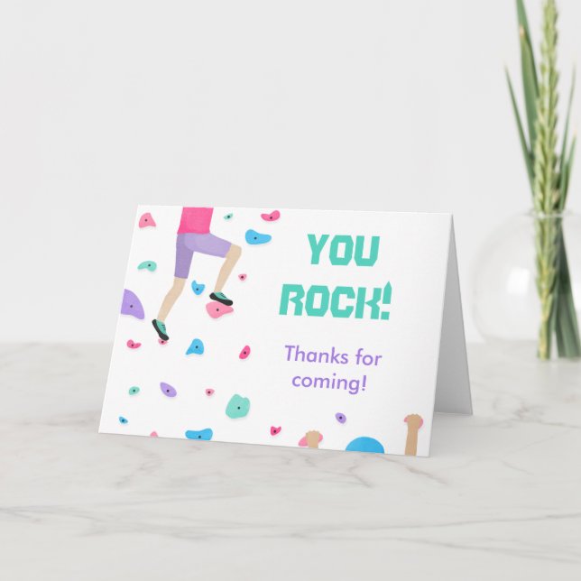 Girls Colourful Rock Climbing  Thank You Card (Front)