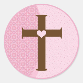 Girls Communion Cross Classic Round Sticker