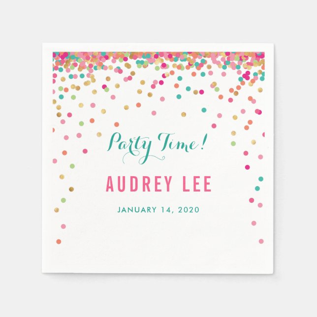 Girls confetti sprinkles birthday party decor napkin (Front)