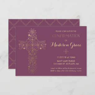 Girl's Confirmation Invitation with Gold Cross