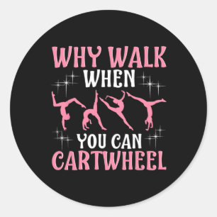 Girls' Cool Cartwheel Gymnastics - Black, Clic Fit Classic Round Sticker