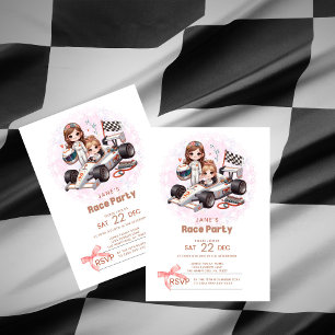Girl's Coquette Race Party Birthday Invitation