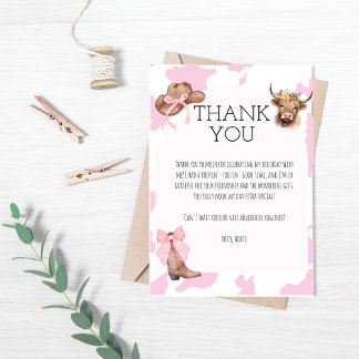 Girls Cowgirl Birthday Thank You Card