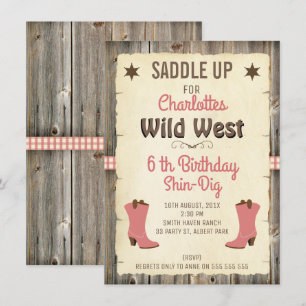 Girls Cowgirl Boots Wild West Birthday Invitation