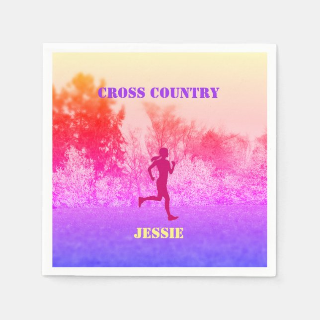 Girls Cross Country Running Rainbow  Napkin (Front)
