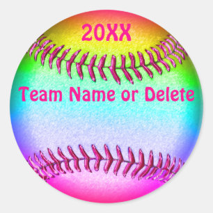 Girls Customisable Cute Colourful Softball Classic Round Sticker