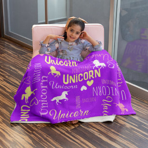 Girls Customizable Magical Unicorn Purple Pink  Fleece Blanket