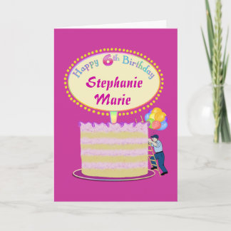 Girls Cute 6th Birthday Personalise It Card
