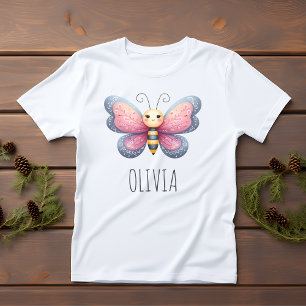 Girls' Cute Aesthtetic Pink and Grey Butterfly Baby T-Shirt