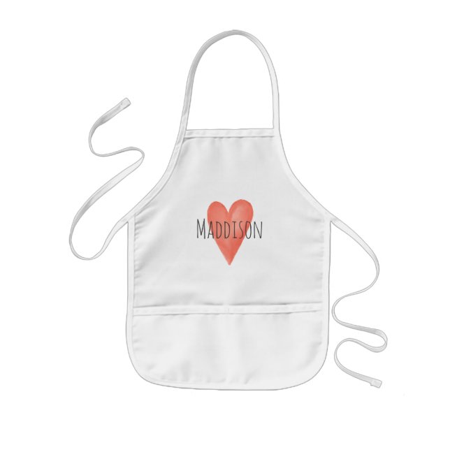 Girls Cute and Girly Pink Watercolor Heart Kids Apron (Front)