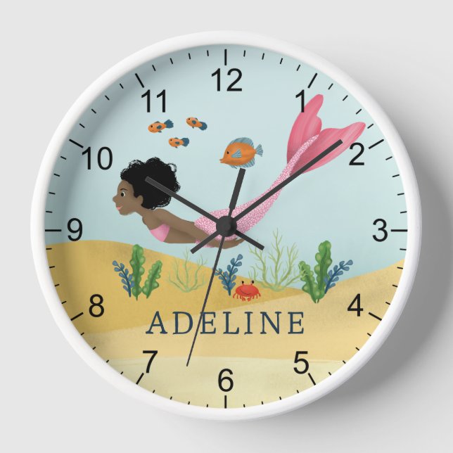 Girls Cute and Magical Under the Sea Mermaid Kids Clock (Front)