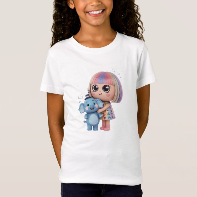 Girls Cute and Modern Girl with Elephant T-Shirt (Front)