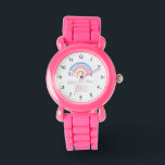 Girls Cute and Modern Pink Rainbow & Name Kids Watch<br><div class="desc">This cute and modern kids watch features a gorgeous boho rainbow cartoon,  and can be personalised with your girls name. With clear,  easily readable numbers,  this 'first' watch is great for a child or toddler just starting out on learning the time. The perfect design for your little one!</div>