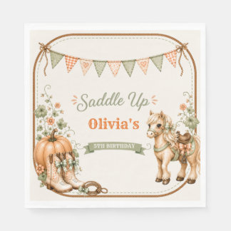 Girls Cute Autumn Horse Pumpkin Birthday Napkin