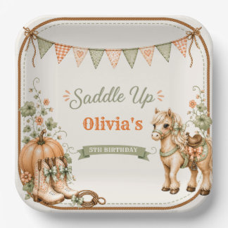 Girls Cute Autumn Horse Pumpkin Birthday Paper Plate
