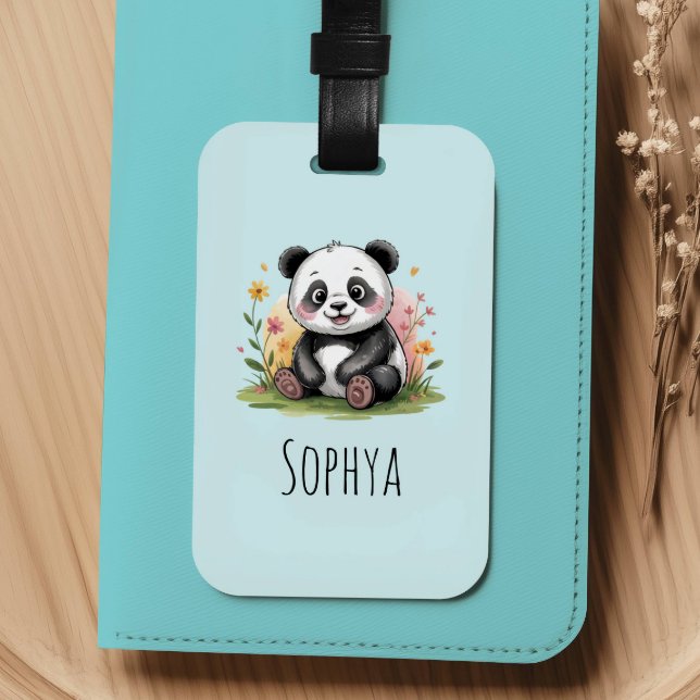 Girls Cute Blue Panda Kids Luggage Tag (Creator Uploaded)