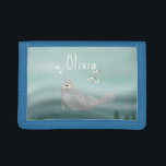 Girls Cute Blue Under the Sea Ocean Seal Kids Trifold Wallet<br><div class="desc">This cute and cosy kids wallet features an ocean seal illustration with fish,  seaweed,  and a blue sea wave background. There is also space on the pillow to add you own customisation: a name in whimsical typography. The perfect whimsical under-the-sea gift for any child or ocean enthusiast!</div>