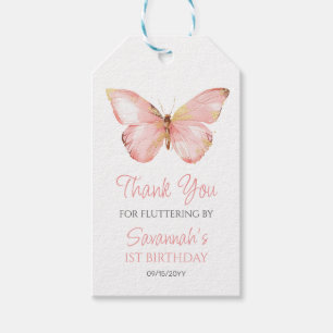 Girls Cute Blush Pink Butterfly 1st Birthday Party Gift Tags