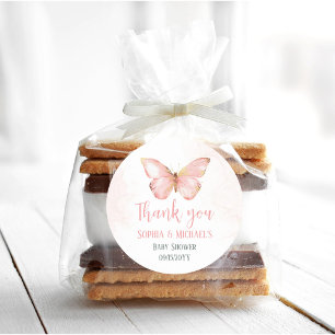 Girls Cute Blush Pink Butterfly Baby Shower Party Classic Round Sticker