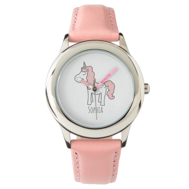 Girls Cute Boho Pink Unicorn and Name Watch (Front)