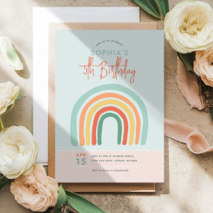 Girls Cute Boho Rainbow Kids 5th Birthday Invitation