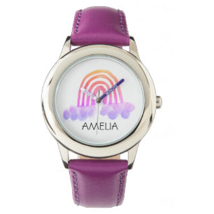 Girls Cute Boho Watercolor Rainbow and Name Watch