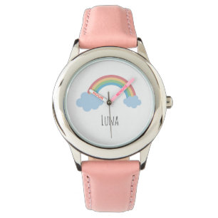 Girls Cute Boho Watercolor Rainbow and Name Watch