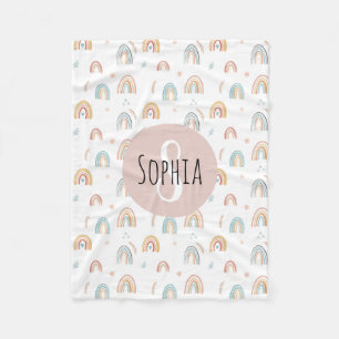 Girls Cute Boho Watercolor Rainbow Pattern Kids Fleece Blanket