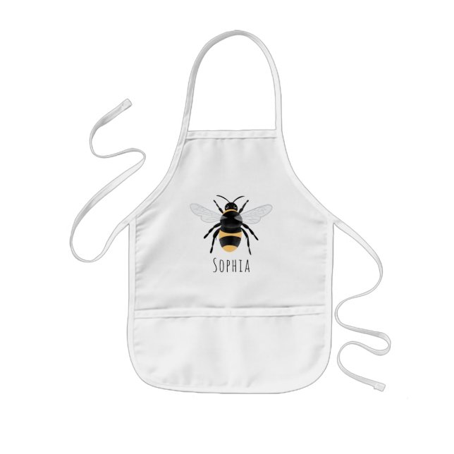 Girls Cute Bumblebee Bee with Name  Kids Apron (Front)