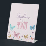 Girls Cute Butterfly Kids Birthday Welcome Pedestal Sign<br><div class="desc">This cute and girly kids birthday welcome sign design features a magical watercolor butterfly design,  with butterflies and flowers,  and can be personalised with your child’s name and a different age if required. The perfect whimsical purple and pink design for your toddler or child’s birthday!</div>