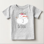 Girls Cute Christmas Flower Snowman and Name Baby T-Shirt<br><div class="desc">This adorable kids design features a unique watercolor-style snowman wearing a Christmassy garland,  as well as space for you to personalise the item using your girl's name. The perfect Christmas gift for a snowman-loving kid!</div>