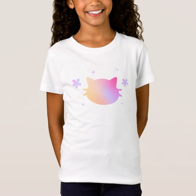Girls Cute Colourful Cat T-Shirt (Front)