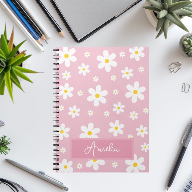 Girls Cute Daisy Personalised Pink Notebook (Creator Uploaded)
