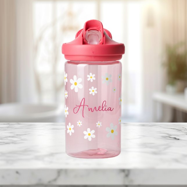 Girls Cute Daisy Pink Personalized Water Bottle (Creator Uploaded)