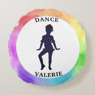 Girls Cute Dance Watercolor Round Cushion