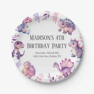 Girls Cute Dinosaur Themed Birthday Party Paper Plate