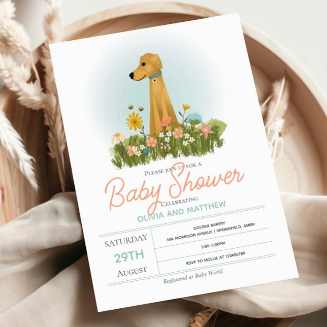 Girls Cute Elegant Golden Retriever Baby Shower Invitation (Creator Uploaded)