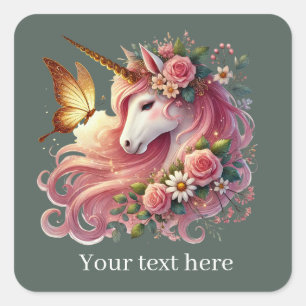 Girls cute fantasy unicorn add text  square sticker