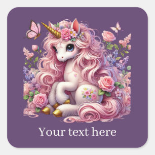 Girls cute fantasy unicorn add text square sticker