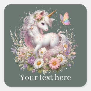 Girls cute fantasy unicorn add text square sticker