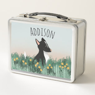 Girls Cute Farm Sheep Dog & Flowers Kids School Metal Lunch Box