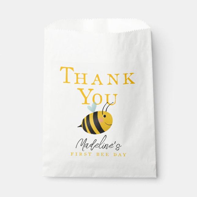 Girls Cute First Bee Day 1st Birthday Thank You Favour Bags (Front)