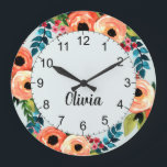 Girls Cute Floral Watercolor Flowers Name Kids Large Clock<br><div class="desc">This cute and modern floral clock design features cute colourful watercolor flowers,  and has space for you to write your girls name in a hand-written font. A perfect botanical addition to your little one's room or baby girls nursery.</div>