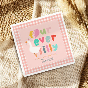 Girls Cute Four Ever Silly Farm Goose 4th Birthday Napkin