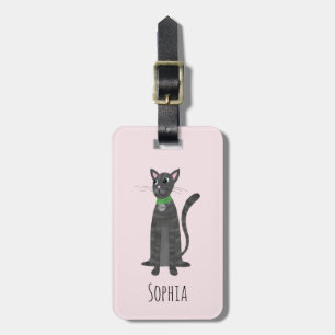 Girls Cute Grey Tabby Kitty Cat Name Kids Luggage Tag