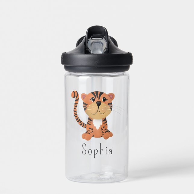Girls Cute Jungle Tiger Kids School Water Bottle (Front)