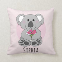 Girls Cute Koala Bear Cartoon & Flowers Name Kids