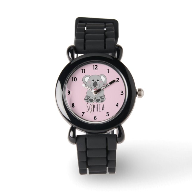 Girls Cute Koala Bear Cartoon Flowers & Name Kids Watch (Front)